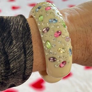 Albert Weiss Cream Bangle with Pink, Green, Blue and Yellow Rhinestones